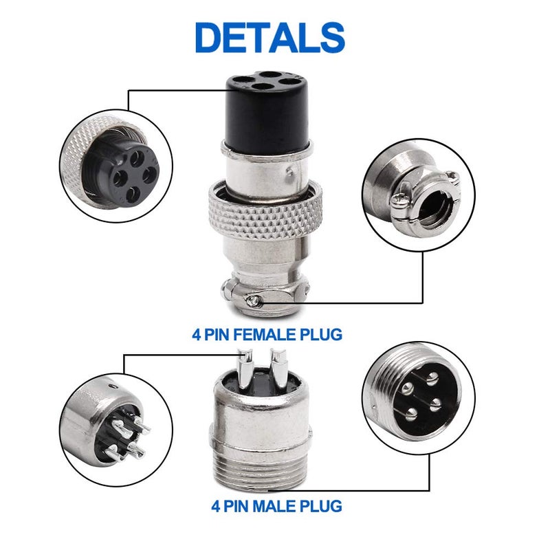 Hxchen 4Pin 16mm Waterproof Female/Male Wire Panel Power Chassis Metal Fittings Aviation Connector GX16-4P - (2 Sets) - Image 5